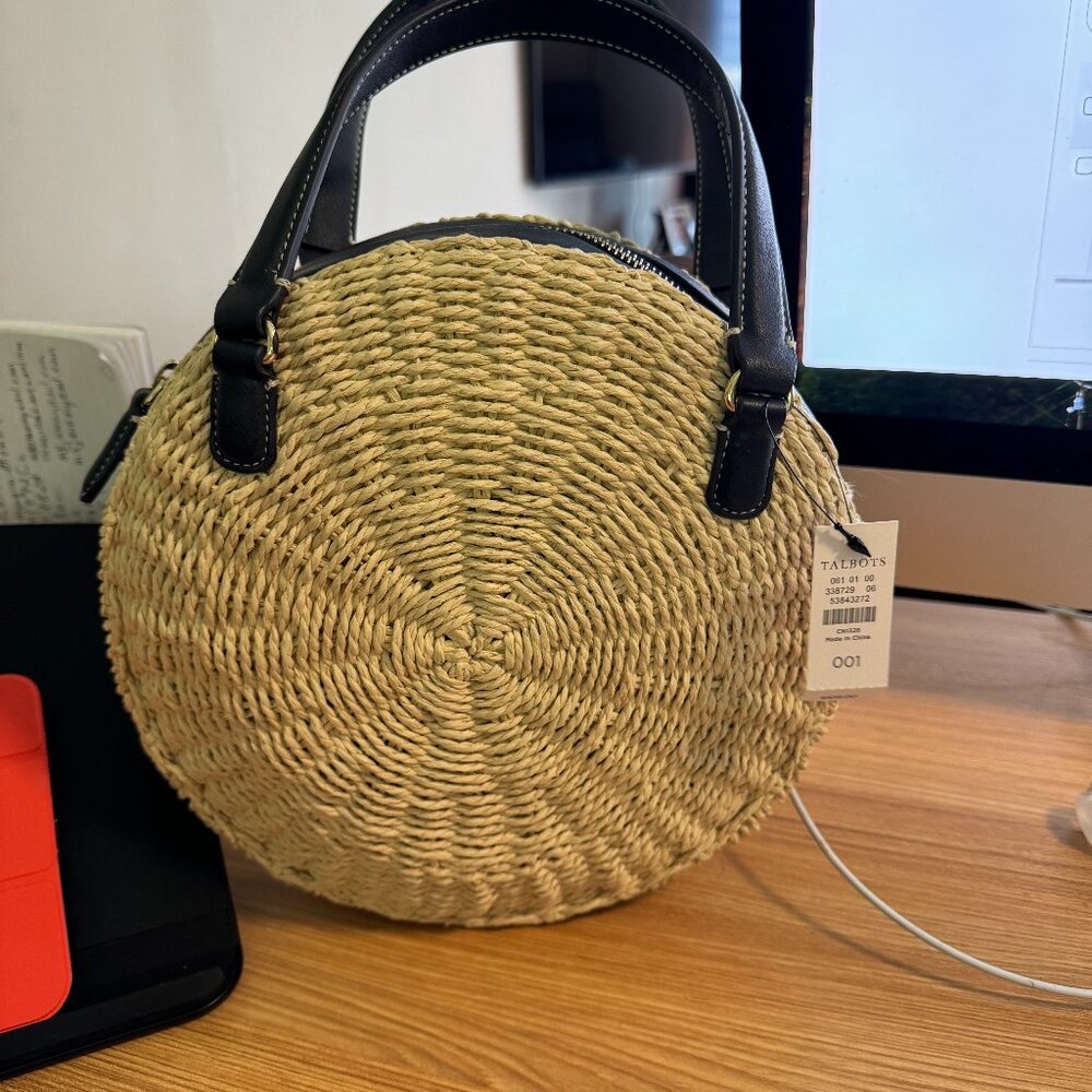 TALBOTS Straw/Denim Round, Shoulder or Handbag RETIRED